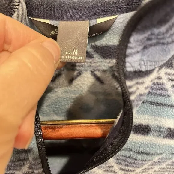 Eddie Bauer Quest Fleece Blue Aztec 1/4 Zip Pullover Sweater Medium - Picture 5 of 9